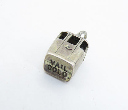 925 Sterling Silver  Vintage Petite Dark Tone Cable Car Drop Pendant  PT4914