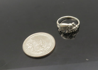925 Sterling Silver  Vintage Shiny Elephant Mom & Baby Band Ring Sz 5  RG20988