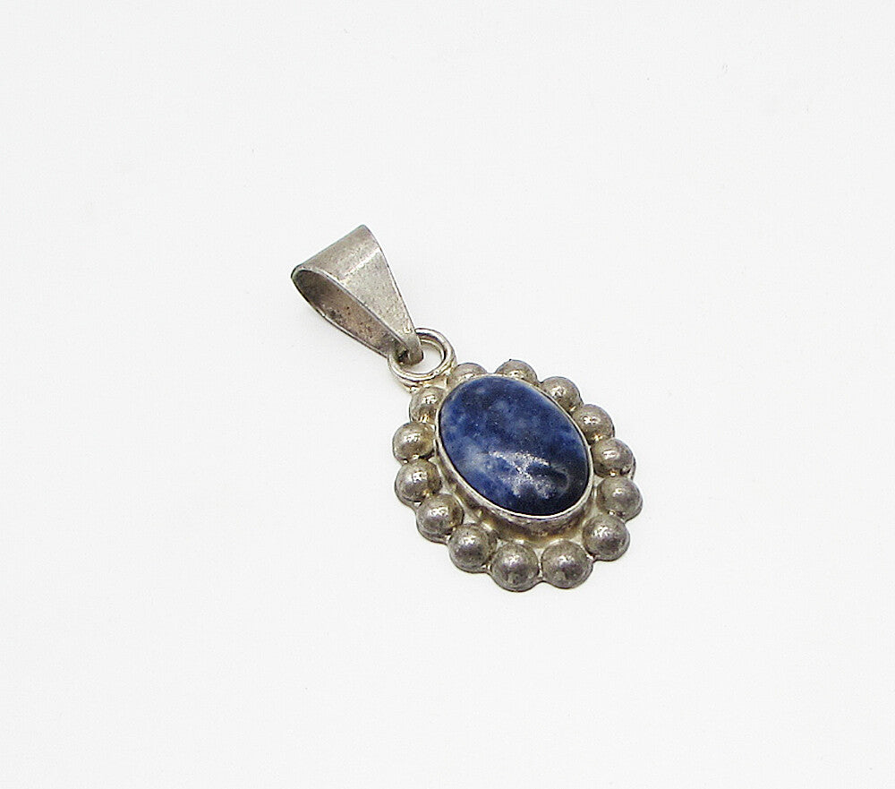 MEXICO 925 Sterling Silver  Vintage Bezel Set Sodalite Drop Pendant  PT2319