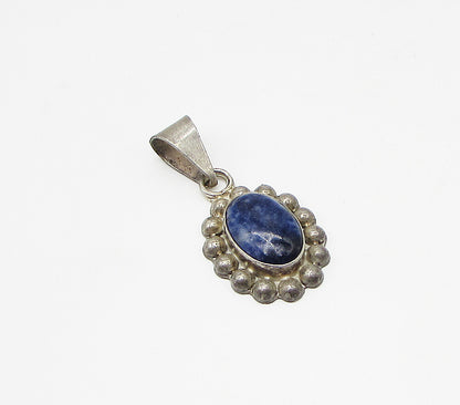 MEXICO 925 Sterling Silver  Vintage Bezel Set Sodalite Drop Pendant  PT2319
