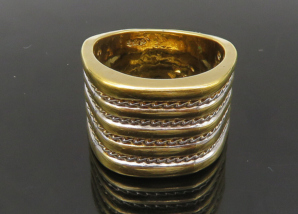 925 Sterling Silver  Vintage Shiny Two Tone Twist Band Ring Sz 8  RG22173