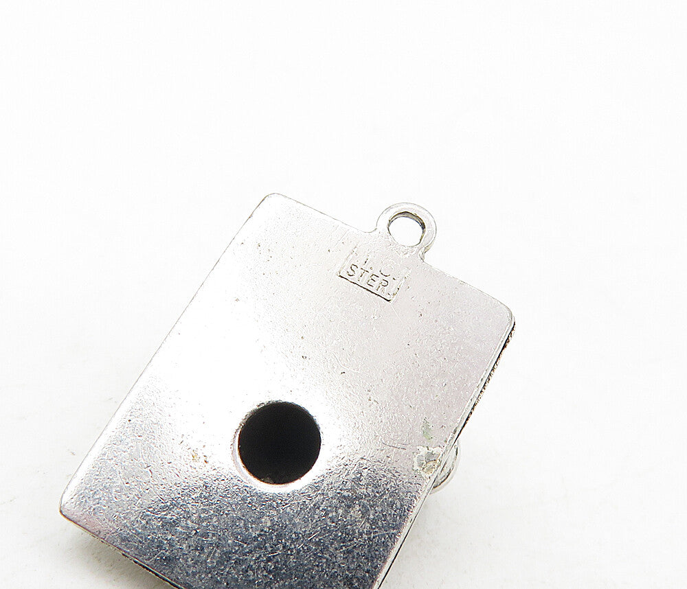 925 Sterling Silver  Vintage Shiny Old Fashioned Telephone Pendant  PT6575