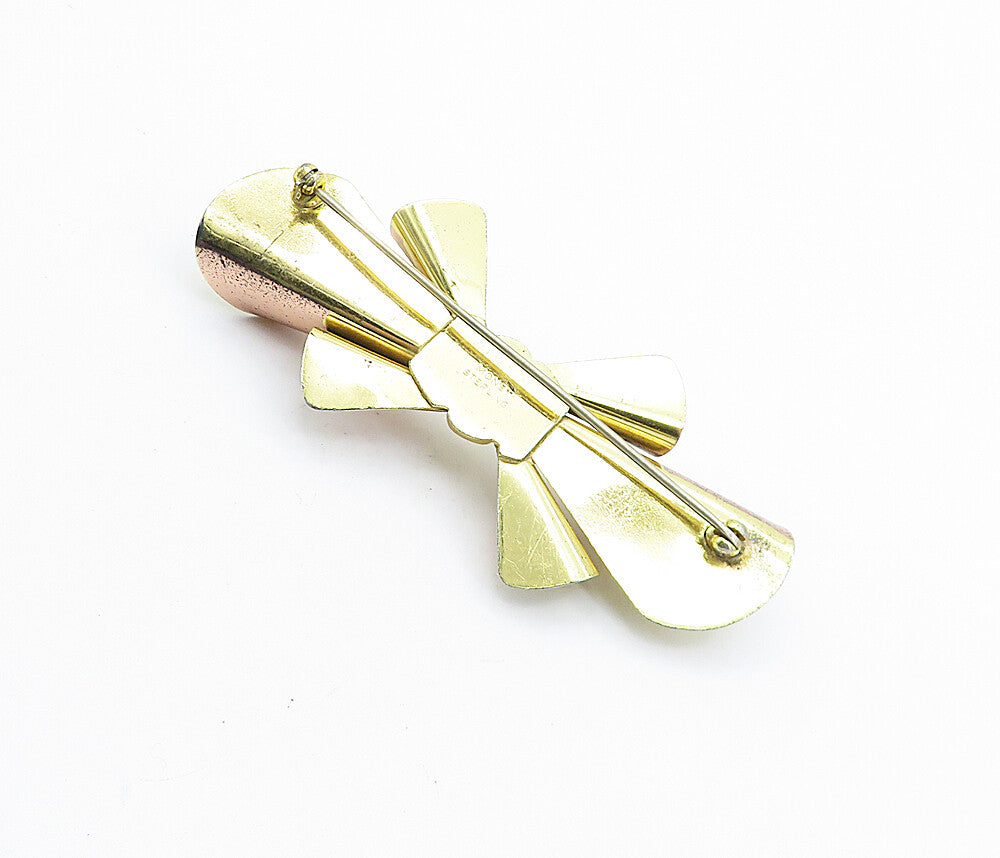 MONET 925 Sterling Silver  Vintage Shiny Two Tone Bow Tie Brooch Pin  BP2760