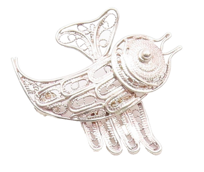 925 Sterling Silver  Vintage Shiny Filigree Detail Fish Brooch Pin  BP8592