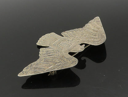 925 Sterling Silver  Vintage Flying Etched Bald Eagle Brooch Pin  BP9428