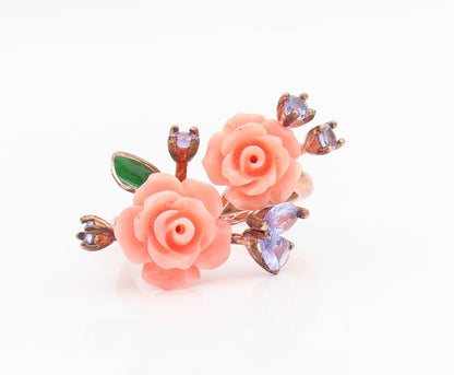 925 Sterling Silver Vintage Ring Gold Plated Tanzanite Rose Band  Sz 7  RG34263