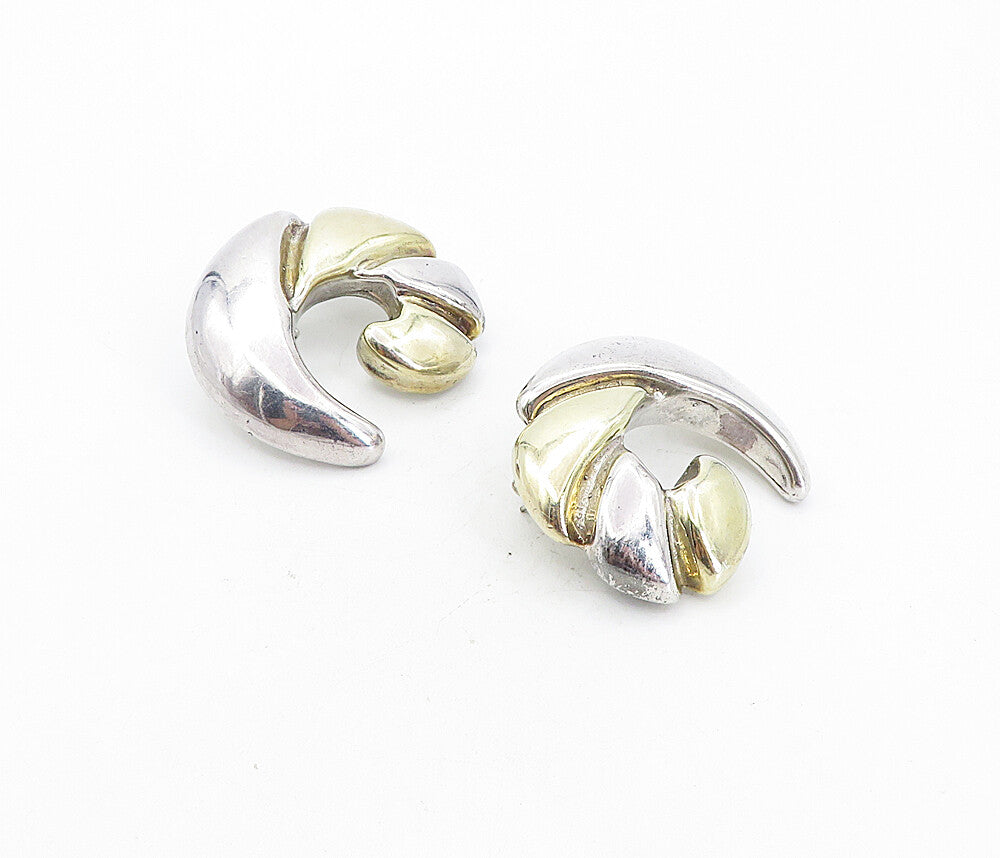 925 Sterling Silver  Vintage Shiny Two Tone Scalloped Drop Earrings  EG3973
