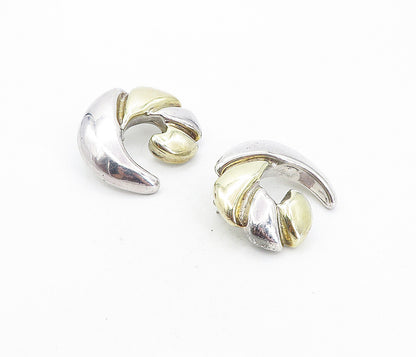 925 Sterling Silver  Vintage Shiny Two Tone Scalloped Drop Earrings  EG3973