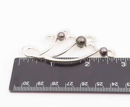 925 Sterling Silver Vintage Pendant Round Pearl Modernist Swirly Waves  PT26039
