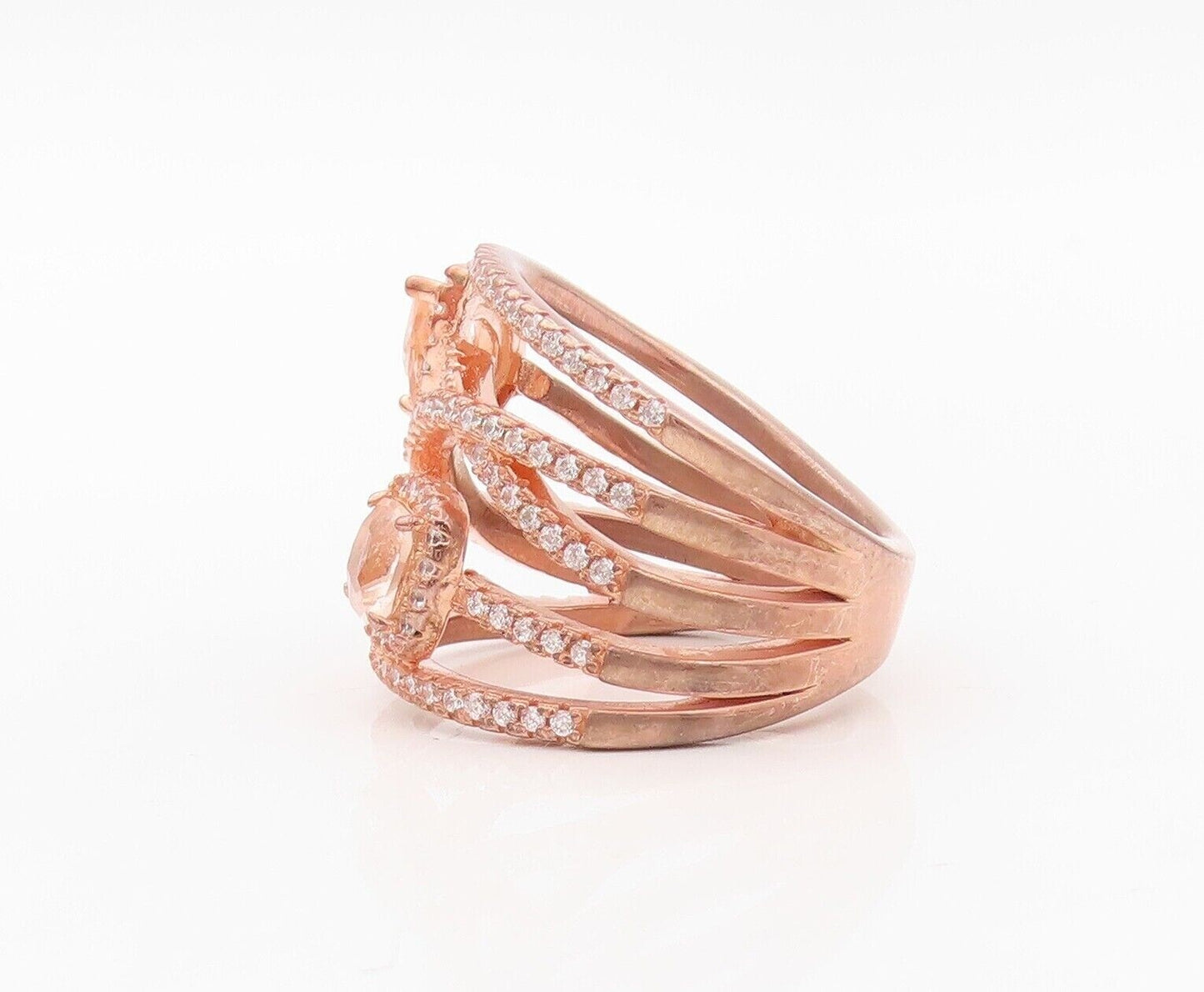925 Sterling Silver Vintage Ring Rose Gold Plated Morganite & CZ  Sz 7  RG30168