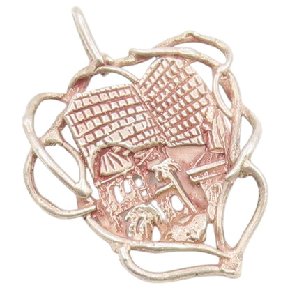 925 Sterling Silver Vintage Pendant Etched Tropical Beach House Charm  PT26459