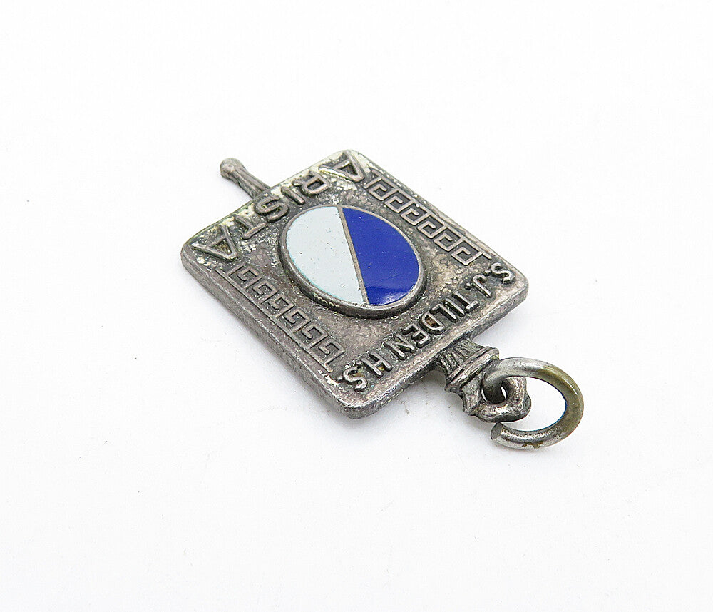 925 Sterling Silver  Vintage Antique Enamel S.J Tilden H.S Pendant  PT4821