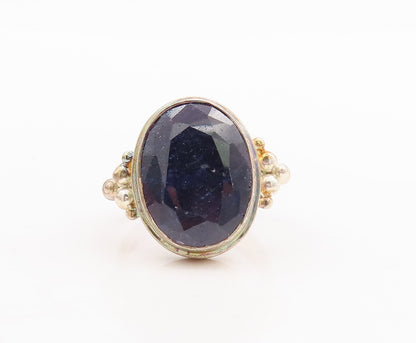 925 Sterling Silver Vintage Ring Beaded Oval Cut Blue Gemstone Sz 7  RG29700