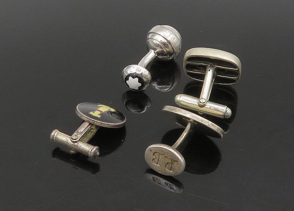 DESIGNER 925 Sterling Silver  Vintage Enamel 4 Pc Lot Single Cufflinks  TR3139