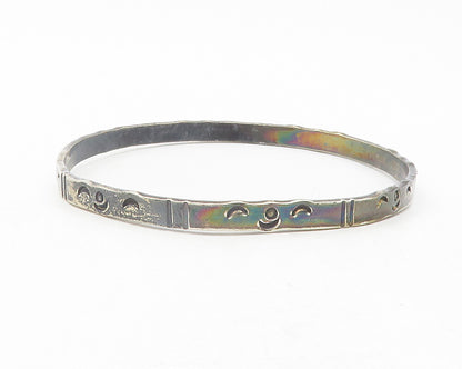 925 Sterling Silver  Vintage Crescent Moon Pattern Bangle Bracelet  BT4706