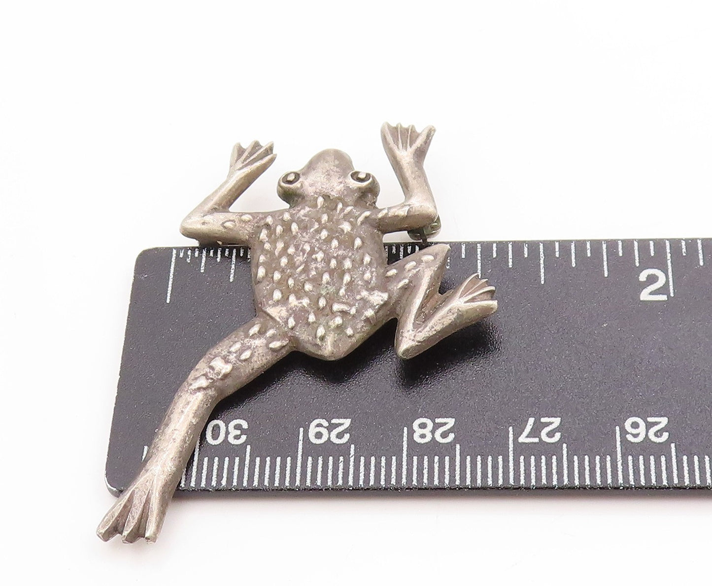 925 Sterling Silver Vintage Brooch Dark Tone Jumping Frog Figural Pin  BP11935