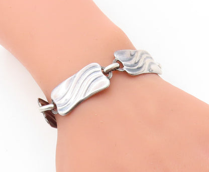 925 Sterling Silver  Vintage European Swirl Square Link Chain Bracelet BT2849