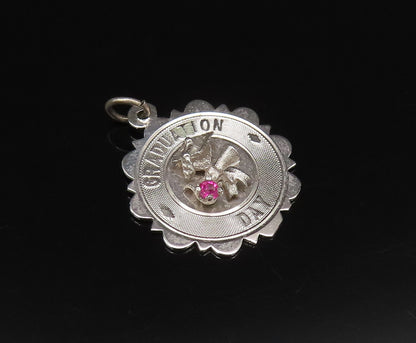 925 Silver  Vintage Tourmaline Accent Graduation Day Medal Pendant  PT21754
