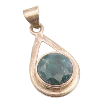 925 Sterling Silver Vintage Pendant Faceted Gemstone Classic Teardrop  PT26104
