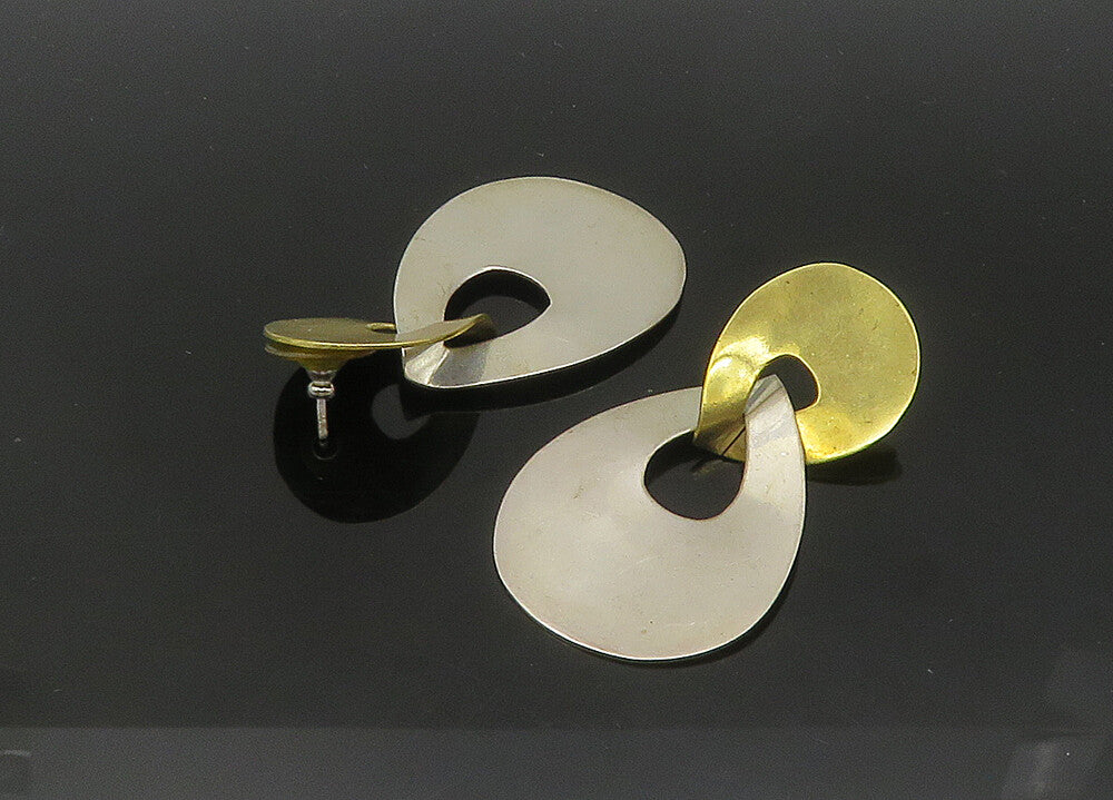 MEXICO 925 Silver  Vintage Shiny Two Tone Linked Dangle Earrings  EG10518