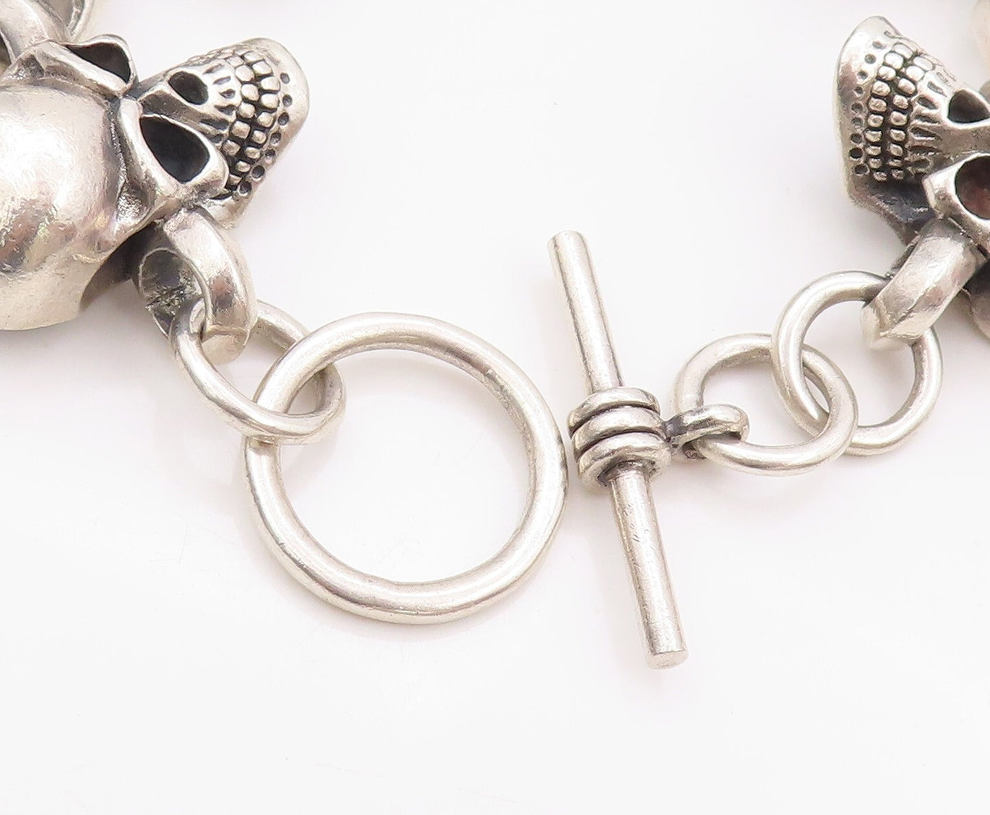 925 Sterling Silver Vintage Bracelet Heavy Carved Skulls Biker Design  BT11124
