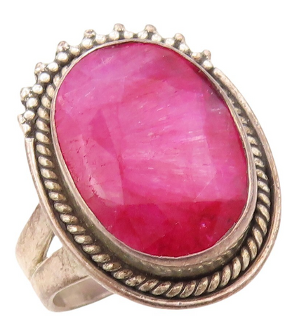 925 Sterling Silver Vintage Ring Oval Cabochon Pink Gemstone  Sz 8.5  RG30569