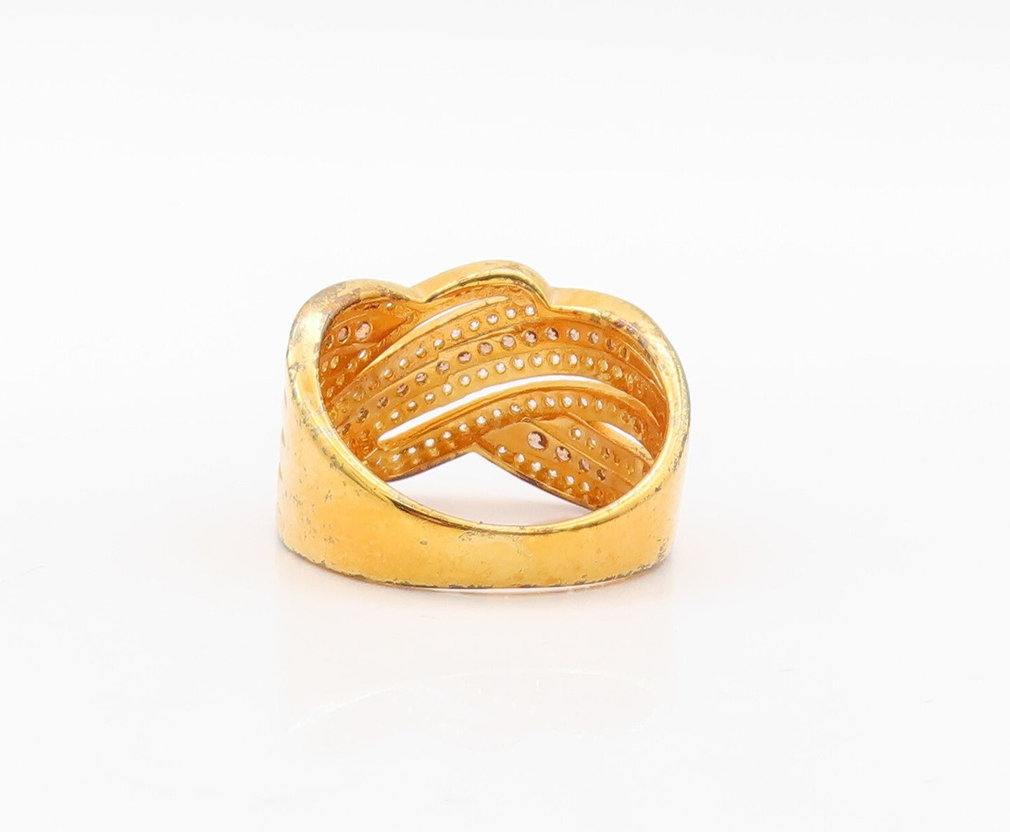925 Sterling Silver Vintage Ring Gold Plated Designer CZ Inlay  Sz 7.5  RG29976