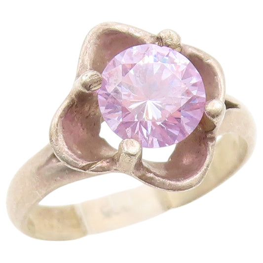 925 Sterling Silver Vintage Ring Round Cut CZ Floral Petal Band  Sz 7  RG36610