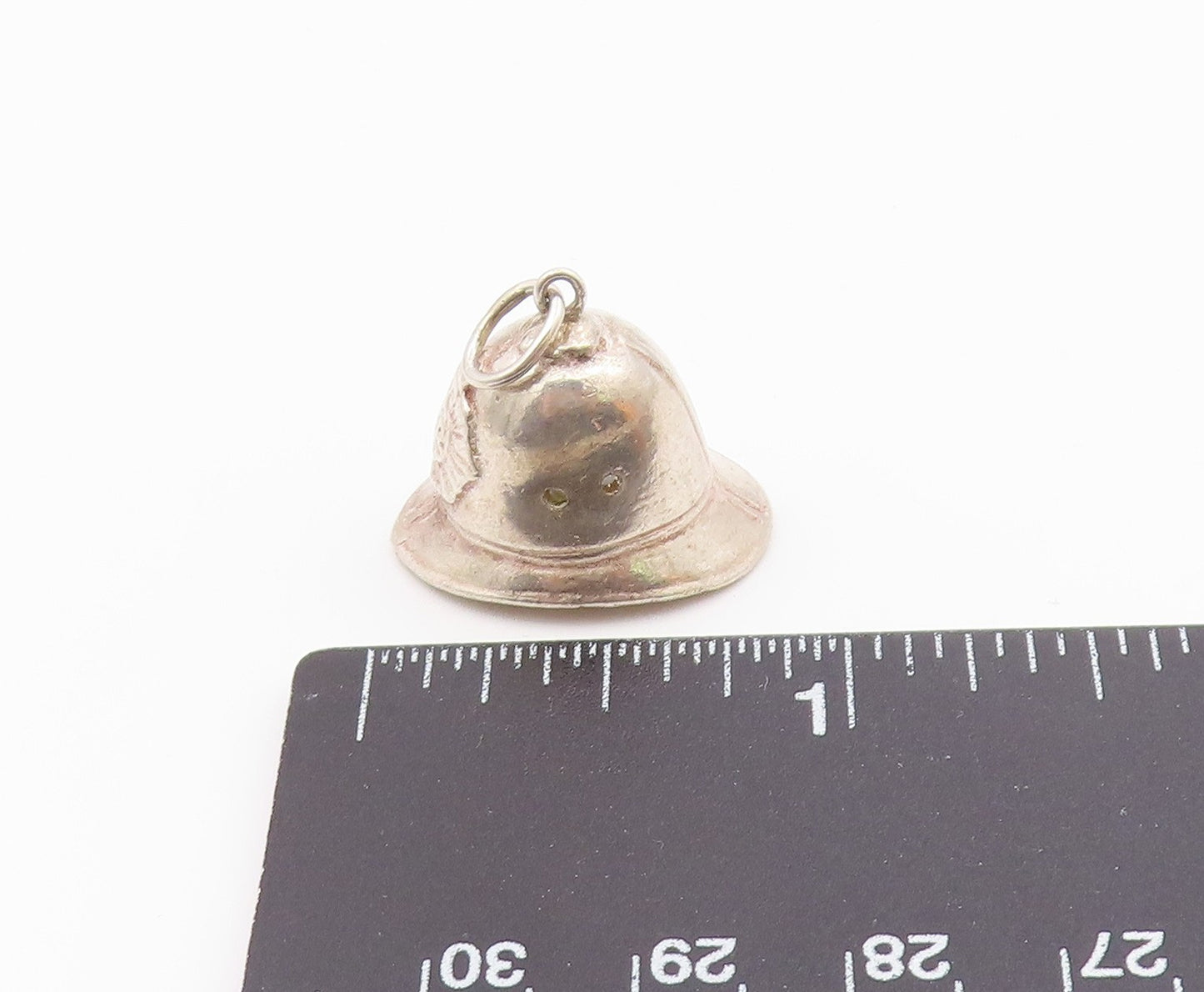 925 Sterling Silver  Vintage Firefighter's Helmet Hat Drop Pendant  PT16395