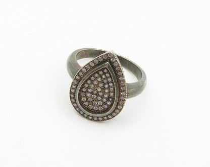 925 Silver  Vintage Cubic Zirconia Tear Drop Shape Cocktail Ring Sz 7  RG18207