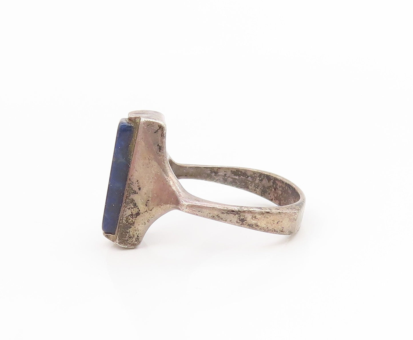 925 Sterling Silver Vintage Ring Rectangular Lapis Lazuli  Band  Sz 7  RG34423