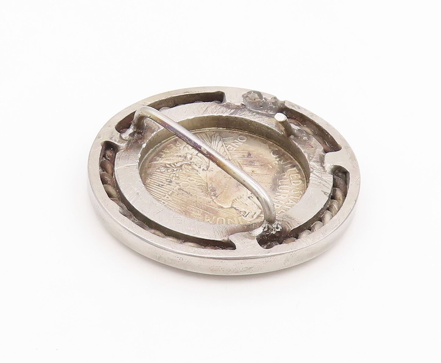 925 Sterling Silver Vintage Belt Buckle Royal Face Carved Heavy Round  TR3895