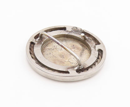 925 Sterling Silver Vintage Belt Buckle Royal Face Carved Heavy Round  TR3895