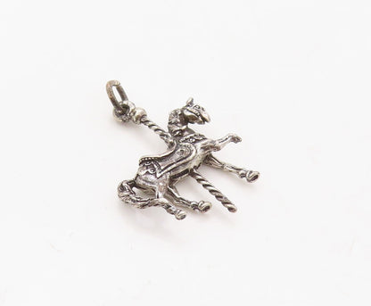 925 Sterling Silver Vintage Pendant Dark Tone Carved Mini Horse Charm  PT23620