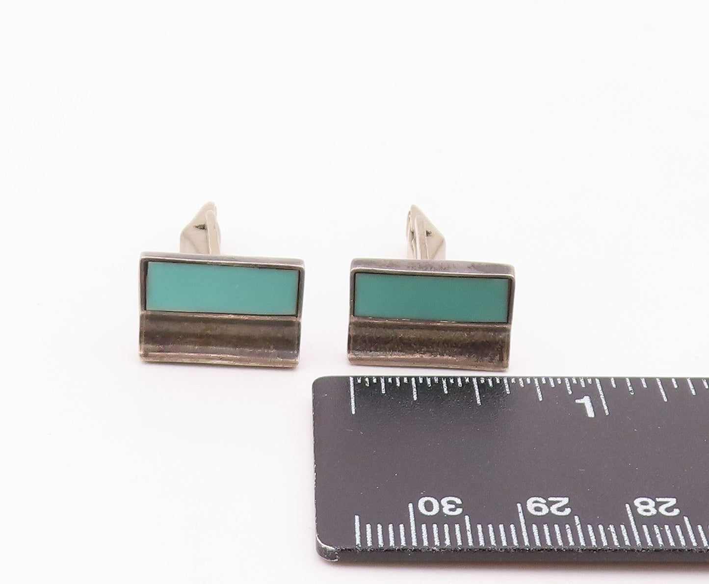 LOS BALLESTEROS MEXICO 925 Silver  Vintage Inlaid Turquoise Cufflinks  TR2777