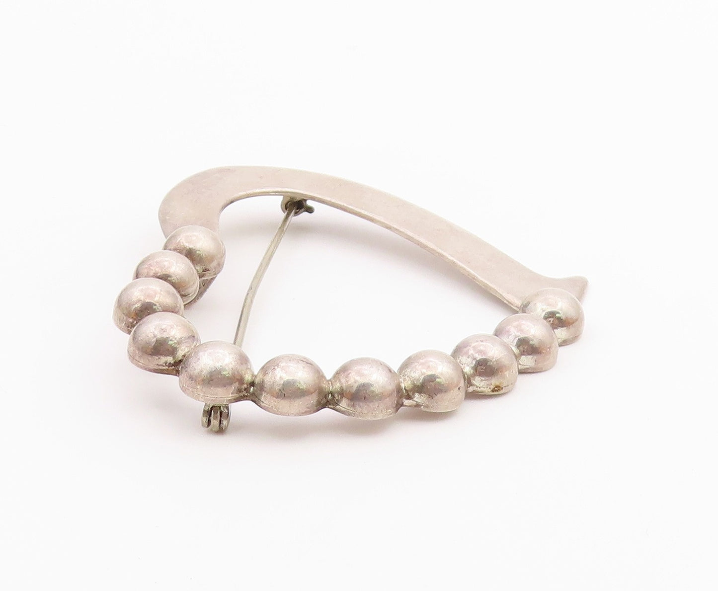 MEXICO 925 Sterling Silver  Vintage Shiny Bubble Love Heart Brooch Pin  BP6742