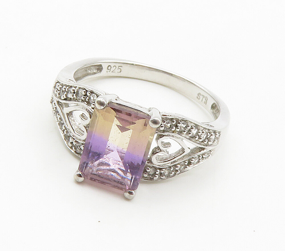 925 Sterling Silver  Prong Set Topaz Love Heart Shiny Band Ring Sz 6  RG15441
