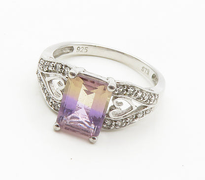 925 Sterling Silver  Prong Set Topaz Love Heart Shiny Band Ring Sz 6  RG15441