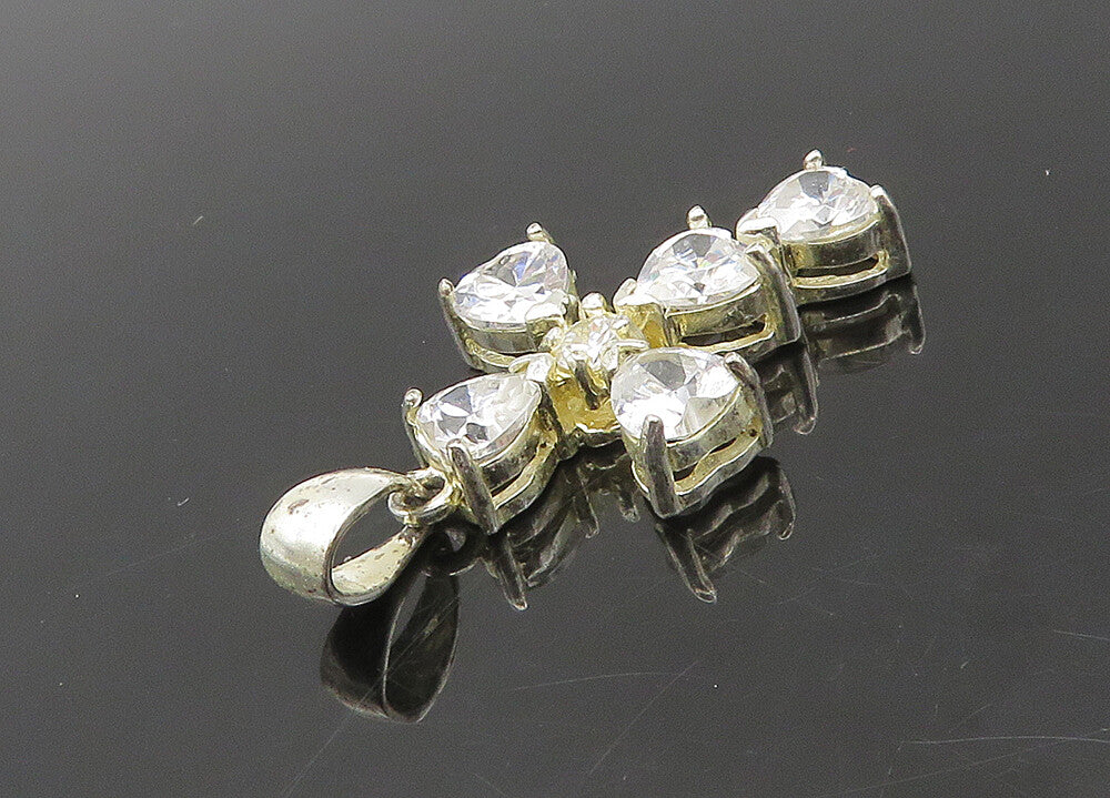925 Sterling Silver  Vintage Cubic Zirconia Religious Cross Pendant  PT16666