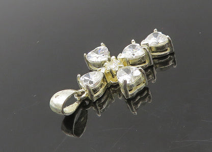 925 Sterling Silver  Vintage Cubic Zirconia Religious Cross Pendant  PT16666