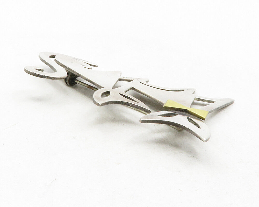MEXICO 925 Sterling Silver  Vintage 2 Tone Triple Cat Motif Brooch Pin  BP4626