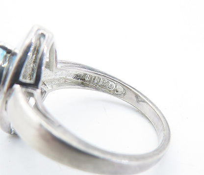 925 Sterling Silver  Blue Topaz Shiny Pointed Oval Cocktail Ring Sz 6  RG6770