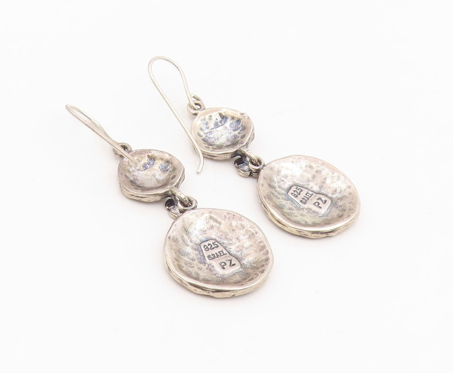 925 Sterling Silver Vintage Earrings OR PAZ ISRAEL Double Disc Dangle  EG14114