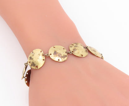 925 Sterling Silver Vintage Bracelet Gold Plated Etched Circular Link  BT11682