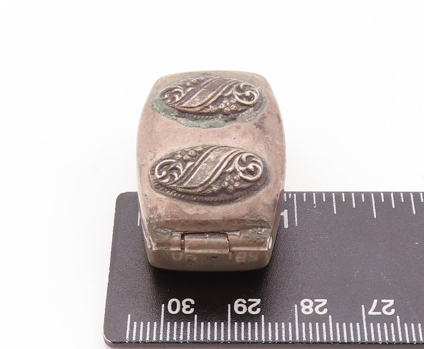 925 Sterling Silver Vintage Pill Box Dark Tone Swirly Carved (OPENS)  TR3800