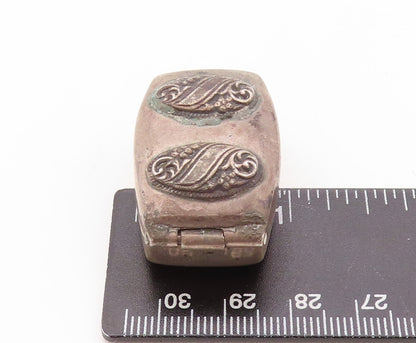 925 Sterling Silver Vintage Pill Box Dark Tone Swirly Carved (OPENS)  TR3800