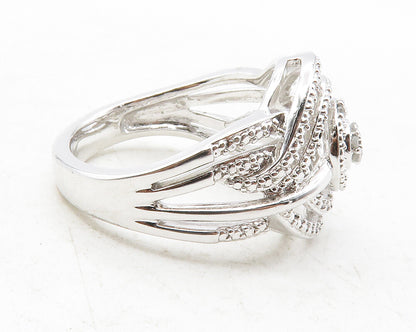 925 Sterling Silver   Genuine Diamonds Round Split Band Ring Sz 7  RG12495