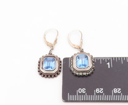 925 Sterling Silver Vintage Earrings ISRAEL Blue Topaz Lever Back  EG14166