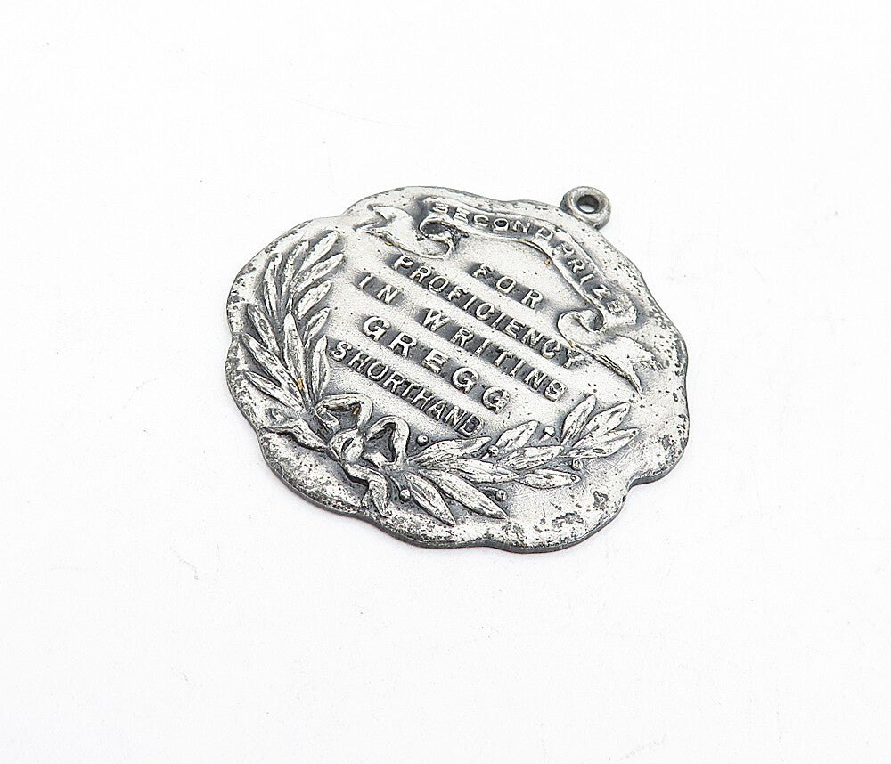 925 Sterling Silver  Vintage Writing Proficiency Floral Leaf Pendant  PT3617