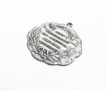925 Sterling Silver  Vintage Writing Proficiency Floral Leaf Pendant  PT3617